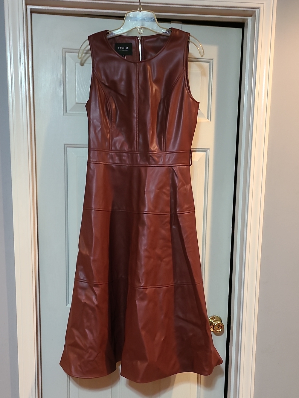 Sleeveless Faux Leather Fit & Flare Dress